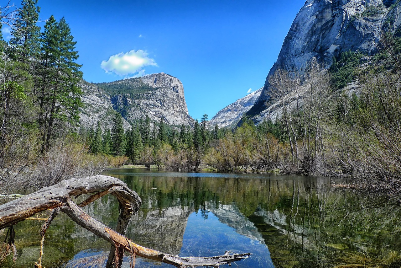 Mirror Lake reflecting cliffs and sky