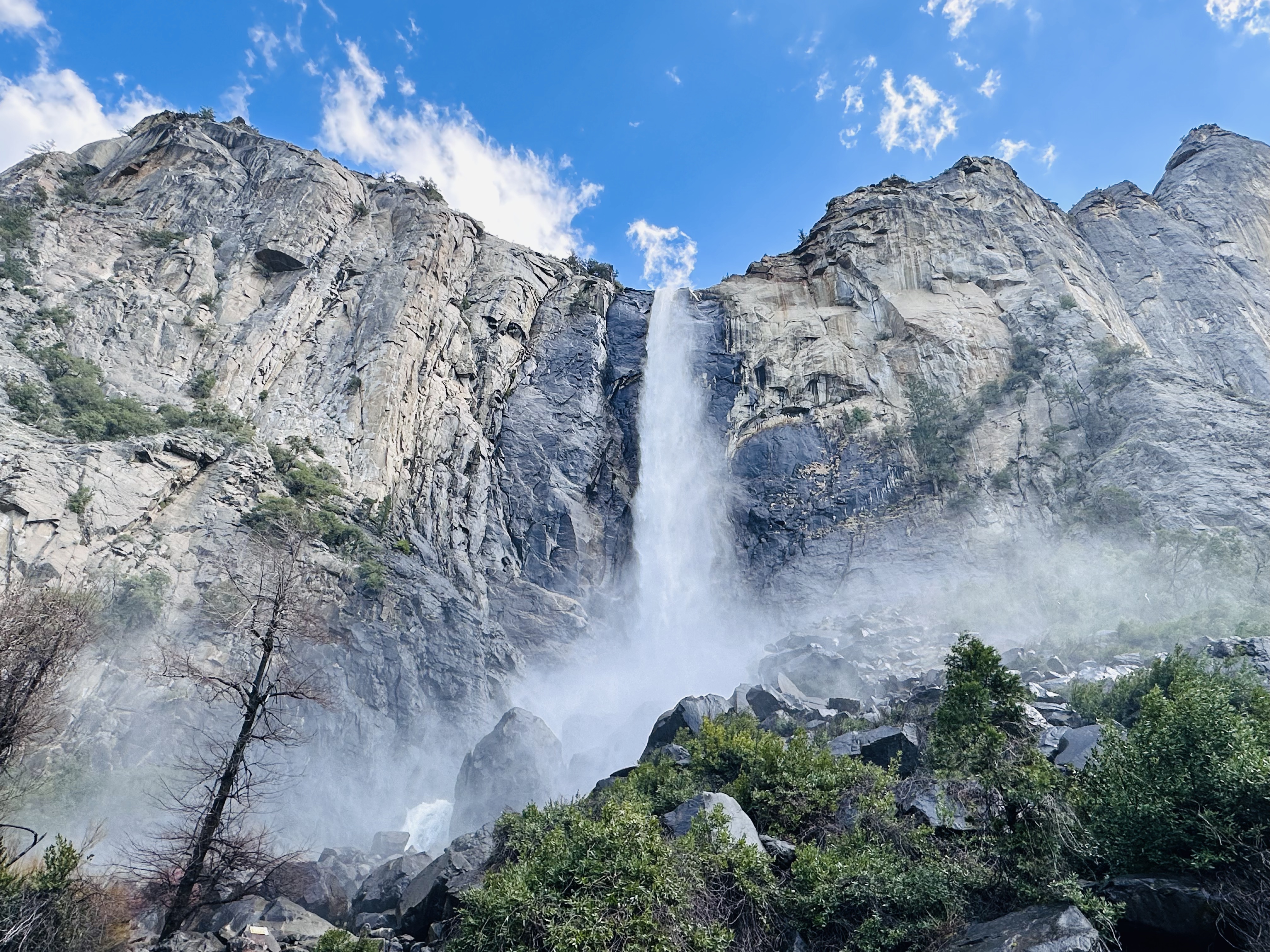 Yosemite Falls with rainbow mist in springtime